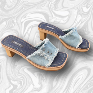 Y2K Vintage Splash Denim Shoes Wedge Heels (Size 7.5)